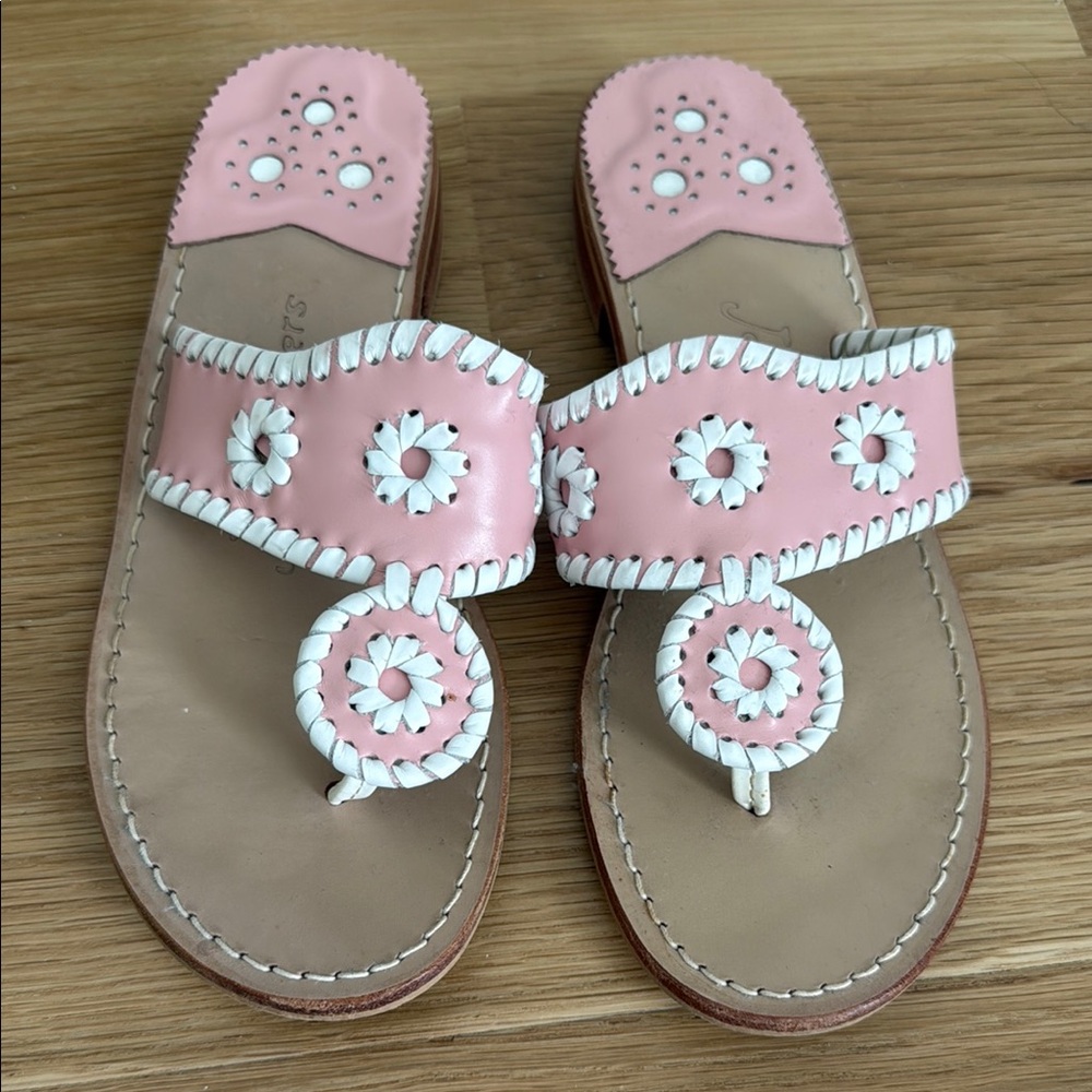 Jack Rogers Pink and White Sandals with Floral Medallion